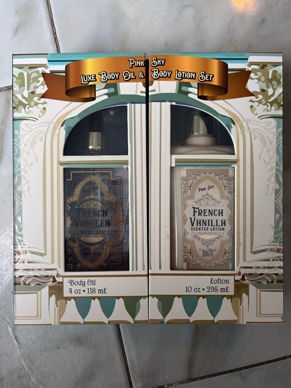 Bath & Body Works French Vanilla Luxe Body Oil & Lotion Set - Cream, Beige, Teal